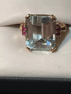 13.5 Carat Natural Aquamarine 14K ROSE Gold Ring SIZE 7 VINTAGE ESTATE • $1200