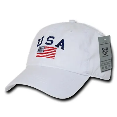 USA Baseball Cap Polo Type White Color Relaxed Fit Patriotic American Flag Hat • $14.88