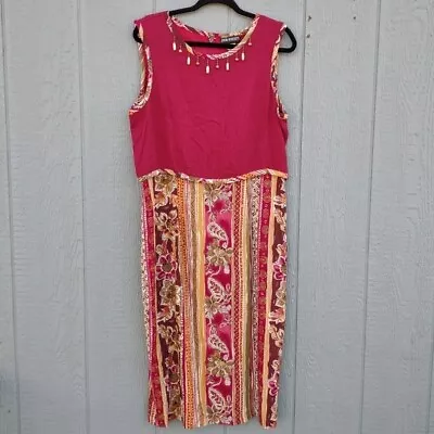 John Roberts Sleeveless Beaded Midi Dress Size 16 Lightweight Casual Modest Boho • $17.99