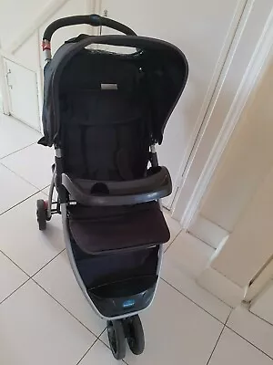 Used BabyStart Deluxe 3 Wheeler Baby Pushchair Black With Raincover • £45