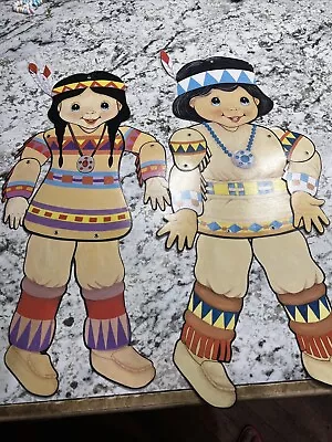 Vintage Die Cut Cardboard Thanksgiving Jointed Natives Lot Of 2 • $24.15