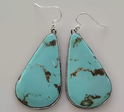 Vtg Old STOCK Navajo HUGE SLAB STERLING Baby Blue Turquoise Drop Dangle Earrings • $19.50