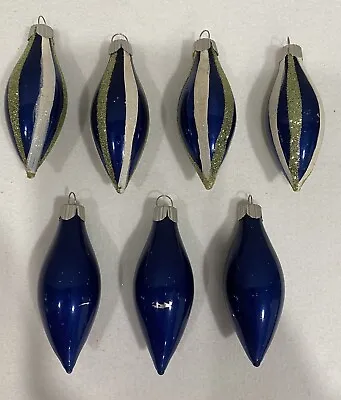 Martha Stewart 2004 Blue & White Stripe Mica Teardrop Ornaments - 3” • $8