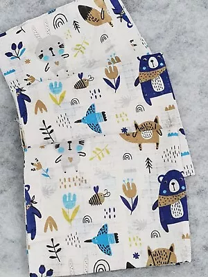 3 Pack Muslin Squares Large 70x80cm Baby Nappies Bibs Teddy Forest Animals Blue • £5.99