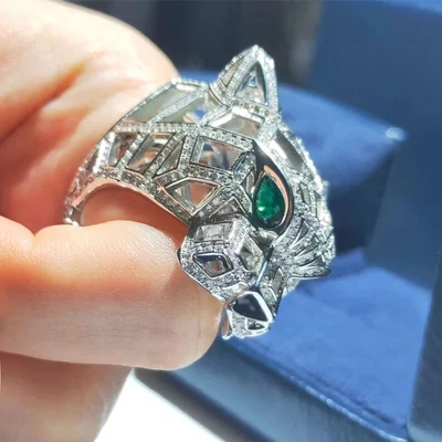 $200 • Buy Attractive Fancy Bold Men's Wolf Ring 14K Yellow Gold Plated Simulated Diamond