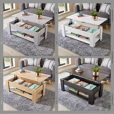 Orlando Lift Up Coffee Table With Storage Shelf Living Room • £47.99