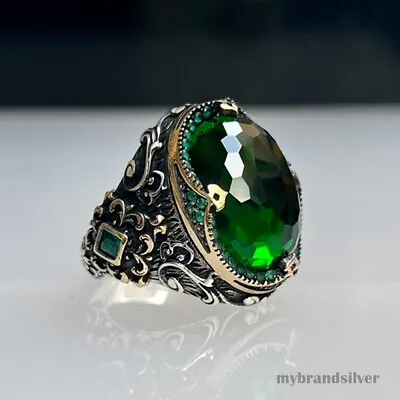 925K Sterling Silver Turkish Handmade Jewelry Zircon Stone Men's Ring All Size • $54