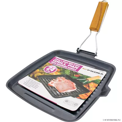 £4.99 • Buy 24cm Non Stick Griddle Grill Steak Pan Folding Handle Cast Aluminium Kitchen New