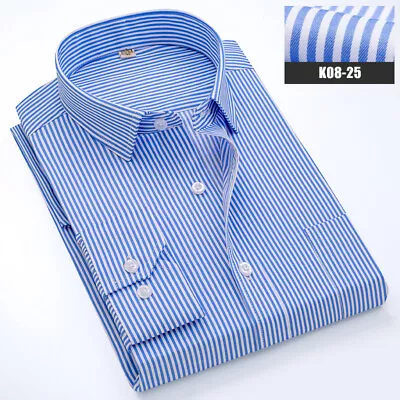 New Men's Dress Shirts Long Sleeves Formal Business Striped Casual Shirts Top • $17.07