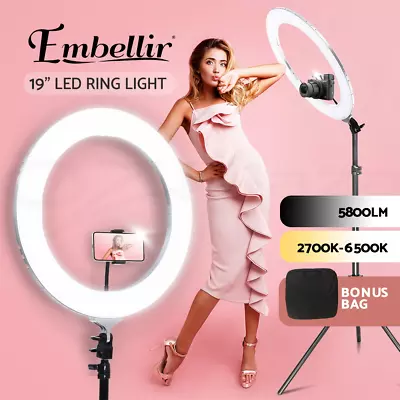 Embellir Ring Light 19  LED 6500K 5800LM Dimmable Diva With Stand Silver • $95.95