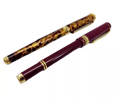 2 X MONTEFIORE Lacquered Brown Beige Gold Swirl Ballpoint Pens READ!!  • $71.18