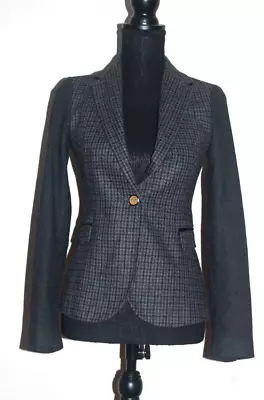 ZARA Checked WOOL Houndstooth Hacking Jacket Blazer Tweed Elbow Patch UK XS 4 6 • £39.99