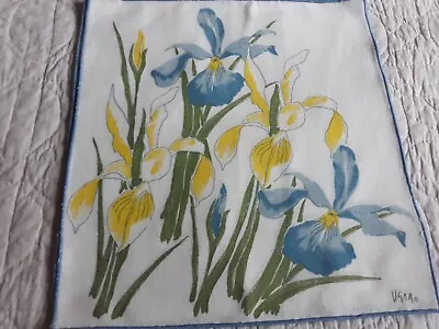 Vtg 4 Vera Blue Yellow Iris Floral Cotton Linen Blend Napkins Look Unused XLNT • $16