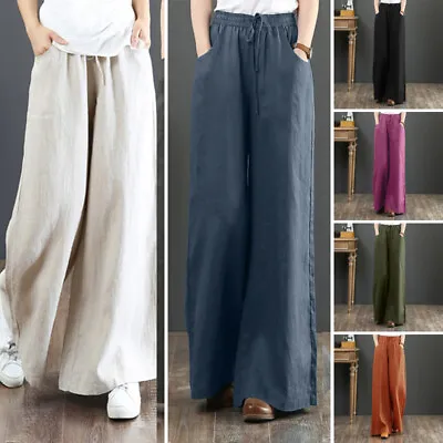 ZANZEA Women Casual Plain Chino Trousers Elastic Waist Holiday Summer Long Pants • $19.95