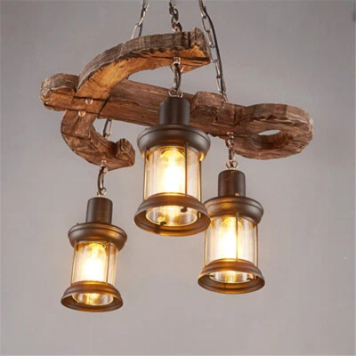 $119 • Buy Rustic Wood Iron Chandelier Farmhouse Pendant Light Vintage Ceiling Lamp Fixture