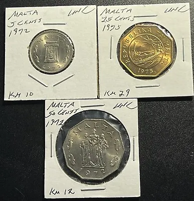 Malta Lot Of 3 Mixed Years Coins: 5/25/50 Centavos • $9.95