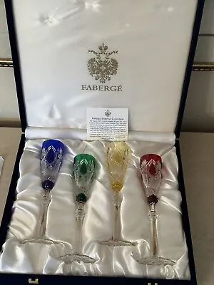 Signed Faberge Imperial Czar Crystal Liqueur Cordial Glass SET Of 4! In BOX! • $995