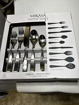Mikasa Satin Loft 75 Piece Stainless Flatware Serving Set Serves 12 • $145