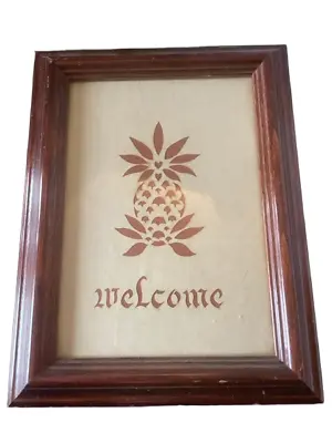 Vintage Framed  Welcome  PINEAPPLE Silhouette Cut Out  Sign - 8.5  X 6.5  • $8.52