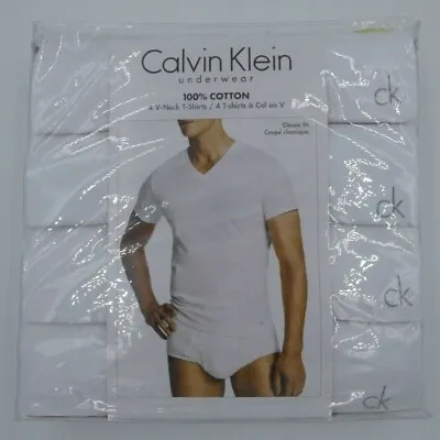 $27.98 • Buy Calvin Klein CK 4 Pack V-Neck T-Shirt White Or Black Small Medium X-Large Cotton