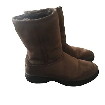 Ugg Australia Brown Suede/Leather  Ultimate Short Sheepskin Boots Sz 5 F19009F • $28.88