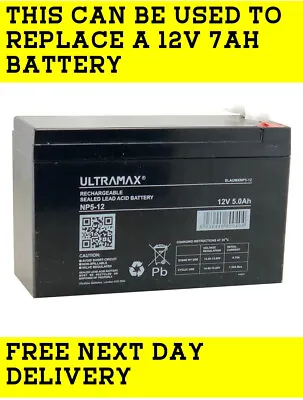Ultramax 12 Volt 5ah Burglar Alarm Battery Rechargeable Battery (12v 7ah ) • £14.99