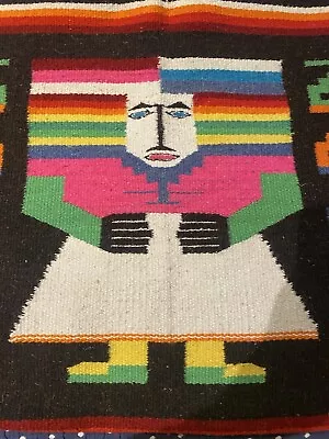 $75 • Buy Vintage Hand Woven Mexican Zapotec Folk Art XL Blanket Throw Textile 48 X 80.”