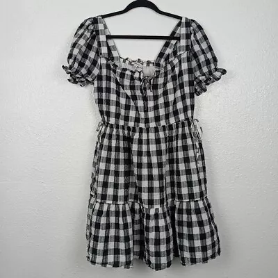 Madewell Dress Womens XS Black White Check Gingham Boho Summer Short Puff Sleeve • $24.02