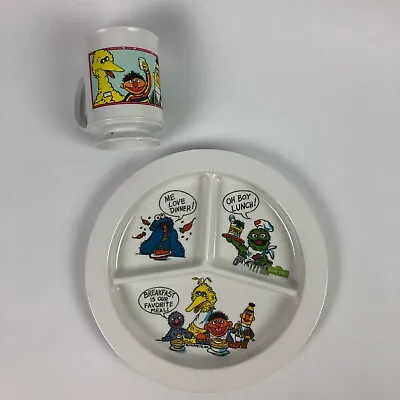 Sesame Street Dinner Set Divided Plate Cup Plastic Muppets Artisan Ware Vintage • $9.97