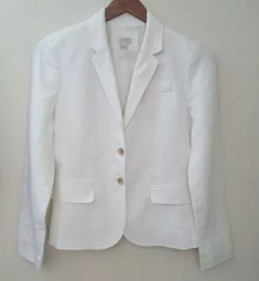 J. Crew 100% Linen Blazer Suit Jacket White Womens Size 4 Two Button Lined • $48