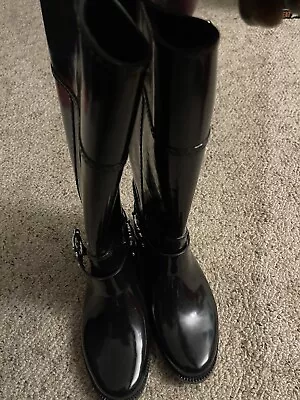 Womens Michael Kors Black MK Metal Logo Rain Boots Size 8  • $23