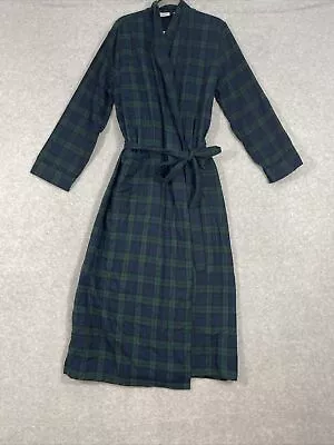 L.L. Bean Mens Size L Flannel Robe Belted Green Blue Tartan Plaid Cotton Leisure • $38.88