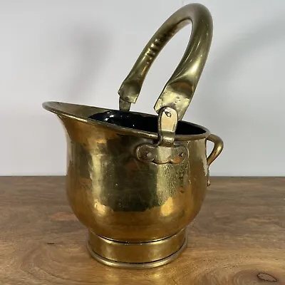 £39.99 • Buy Vintage Brass Coal Scuttle Bucket Helmet Handle Planter Fireplace Fireset