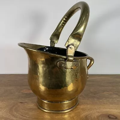 £39.99 • Buy Vintage Brass Coal Scuttle Bucket Helmet Handle Planter Fireplace Fireset