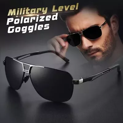Mens Polarized Sunglasses Classic Black Pilot Style Sun Glasses UV400 Protection • £6.65
