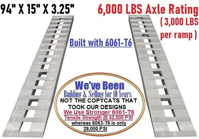 94  X 15  6000 LBS ALUMINUM TRAILER RAMPS 8 Car Auto 96 Hauler Truck Hook End • $489.99