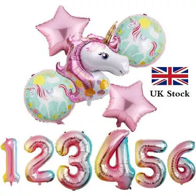 6Pcs Large Unicorn Foil Balloon Baby Shower Kids Birthday  Party Decoration Set • £3.99