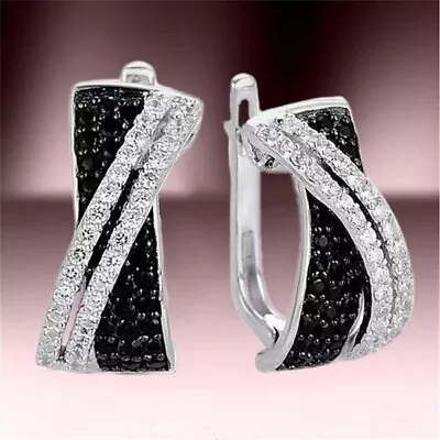 New Fashion Micro Pave Black Diamond Hoop Earrings For Women  • $29.95