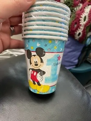 MICKEY MOUSE Fun To Be One 9oz PAPER CUPS (8) ~ Birthday Party Supplies Drink • $2.75