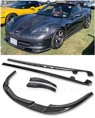 ZR1 Style CARBON FIBER Front Lip Splitter Side Skirts For 05-13 Corvette C6 Z06 • $3789.98