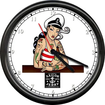 Sailor Jerry Rum Tattoo Shop Girl Retro Rockabilly Sign Wall Clock  • $45.44