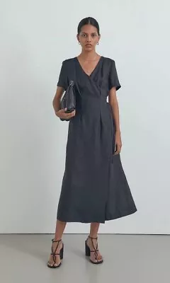 Viktoria & Woods Privilege Black Linen Wrap Dress 8 • $120