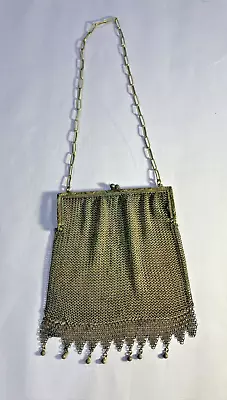 Antique Art Deco Metal Mesh Evening Bag Purse W/ Oval Link Chain Handle • $24.99