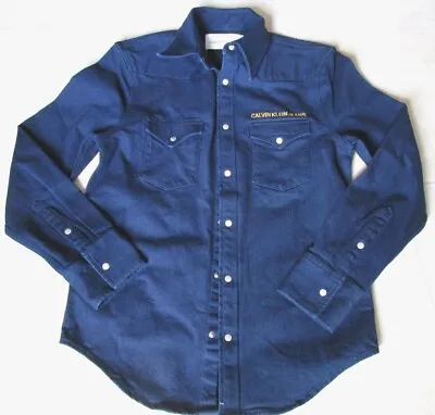 $39.99 • Buy NEW Calvin Klein Jeans Western Denim Shirt Jacket MENS SMALL Military Blue $128