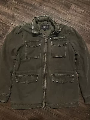 Guess Mens Green Army Style Jacket Zipper Size Small Emo Punk • $16.99