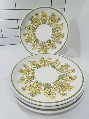 Vintage Mikasa 10.75  Cera-Stone Floral Daisy Dinner Plates Set Of 4 “Smart Set” • $40