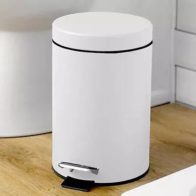 3l Litre Small Metal White Pedal Bin Kitchen Toilet Rubbish Bin • £8.85