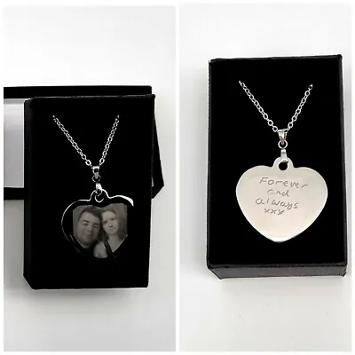 Personalised Engraved Heart Necklace Pendant Charm Valentines Gift Mum Fiance • £11.99