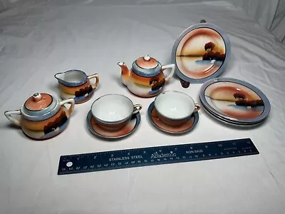 Tea Set Blu Lustr Porcelain (11 Pcs) Pcs Antique 1910's • $19.99