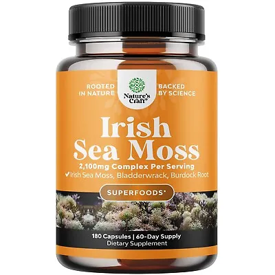 Organic Irish Sea Moss Capsules - With Bladderwrack And Burdock Root 180ct • $24.99